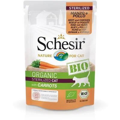 Schesir Cat BIO Organic Sterilized Govedina i Piletina sa Šargarepom – 12×85 g