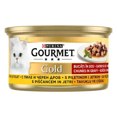 PURINA Gourmet Gold Komadići u sosu sa piletinom i jetrom (Chunks in Gravy) 85g