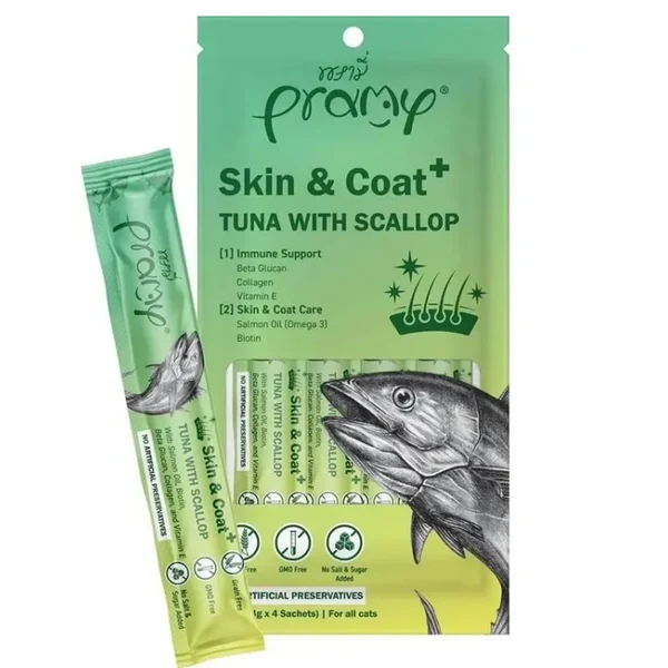 Pramy Skin & Coat+ Tuna with Scallop 4x14g (56g)