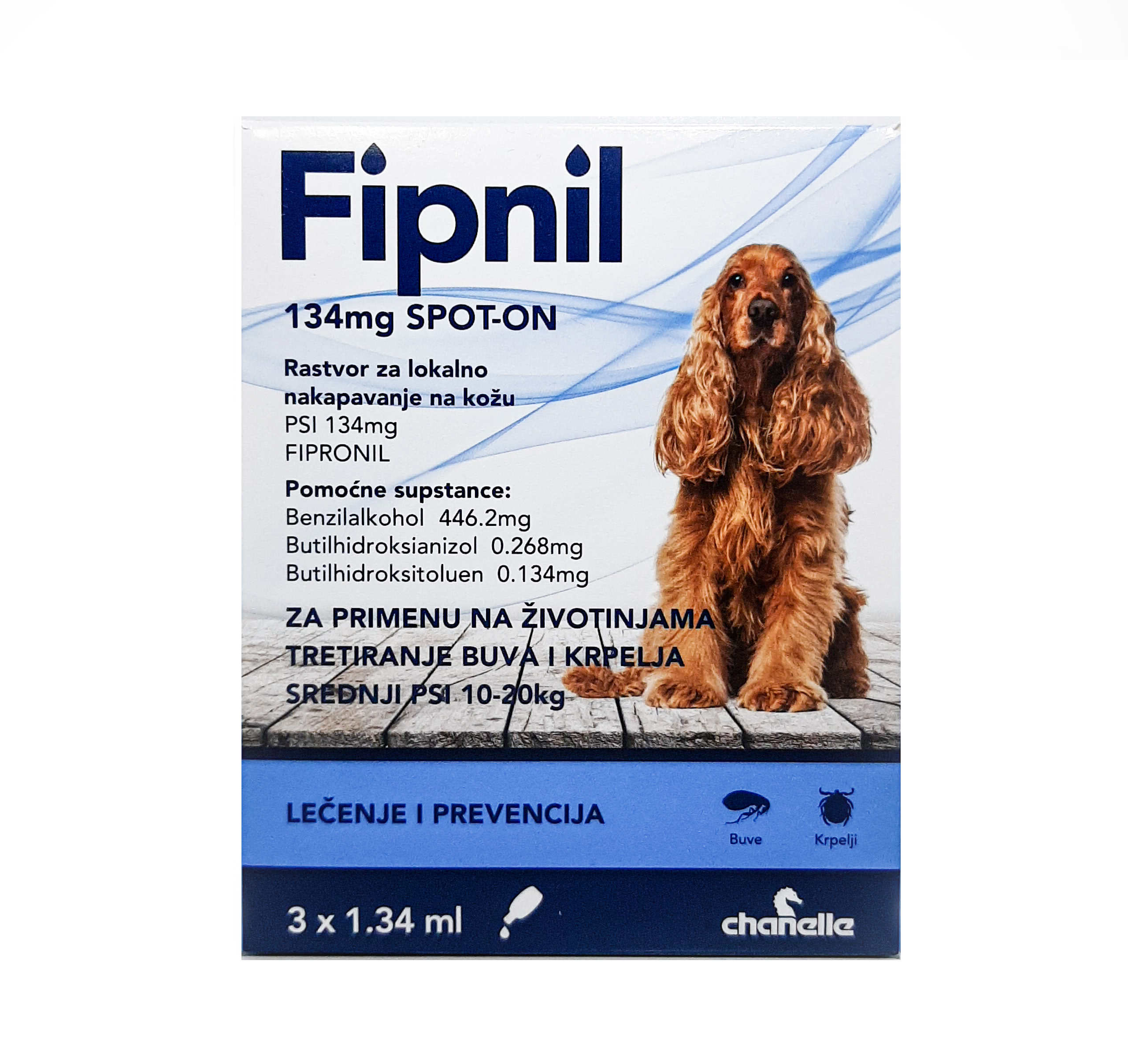 Chanelle Fipnil 134mg Spot-On rastvor za srednje pse od 10 do 20kg 3 x 1.34ml
