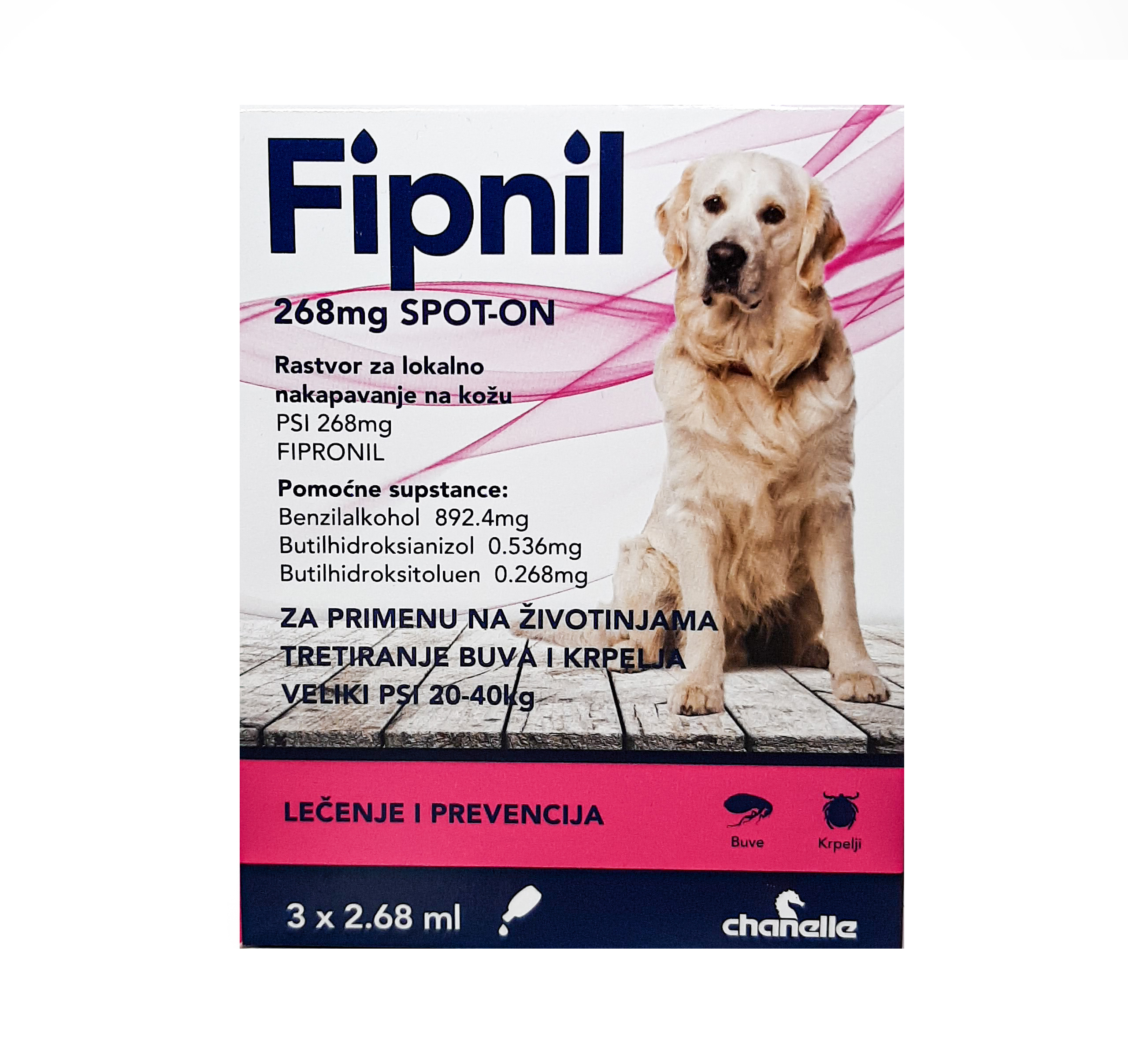 Chanelle Fipnil 268mg Spot-On rastvor za velike pse od 20 do 40kg 3 x 2.68ml