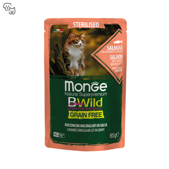 Monge BWild Sterilised Cat Salmon with Shrimp and Vegetables 85g