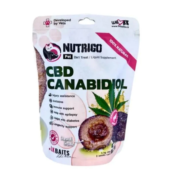 LK Baits Nutrigo Pet CBD Cannabidiol Mini 2u1 poslastica i suplement sa govedinom i CBD uljem za pse 75g