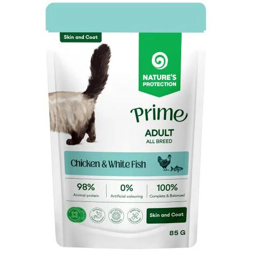Nature's Protection Prime Adult Cat Skin and Coat Chicken & White Fish 85g
